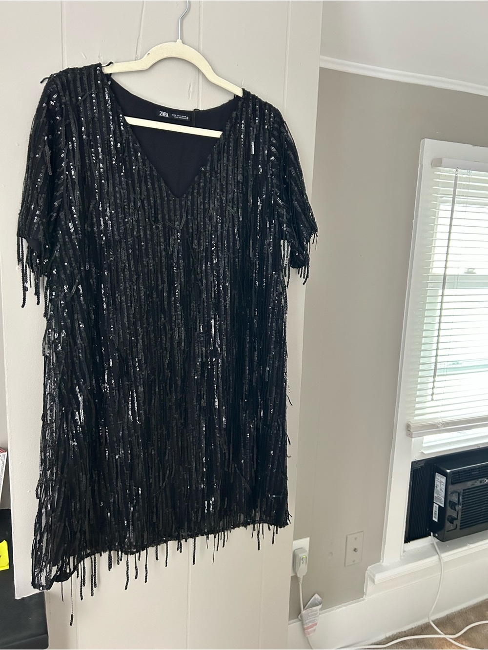 Zara Black Sequin Fringe Shift Dress